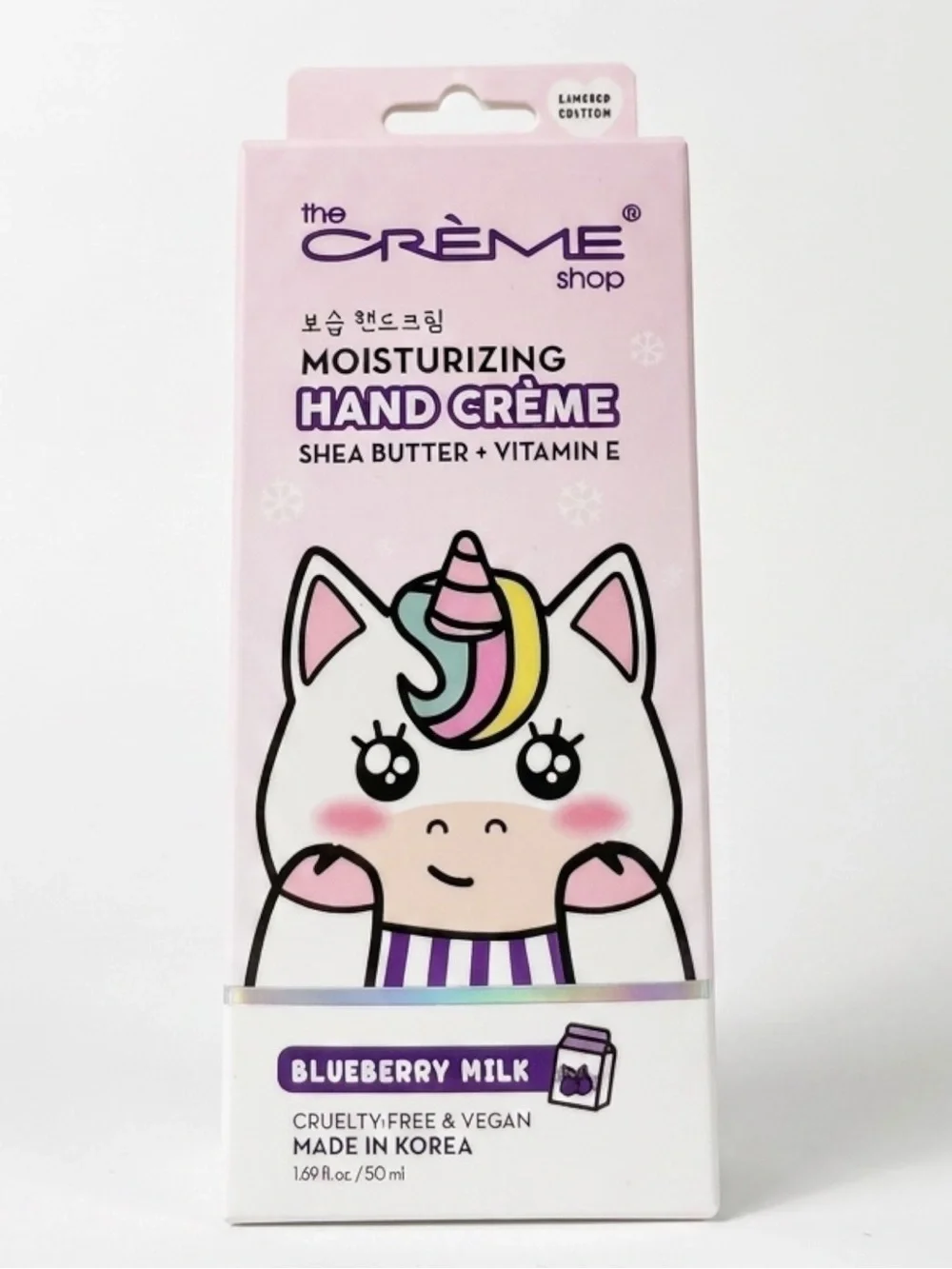 The Crème Shop Moisturizing Hand Crème — Blueberry Milk (Pink Unicorn Packaging)